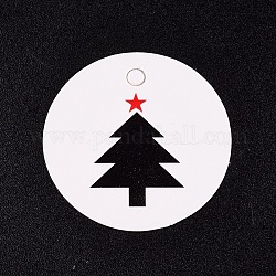 紙ギフトタグ  hange tags  美術工芸用  クリスマスのために  クリスマスツリー模様とフラットラウンド  ホワイト  30x0.3mm  穴：3mm