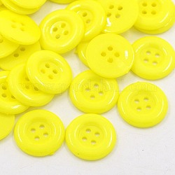Camisa de acrílico botones, botones de plástico de costura para el diseño de vestuario, 4 agujero, teñido, plano y redondo, amarillo, 18x2.5mm, agujero: 1 mm