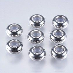 Perles en 202 acier inoxydable, avec du plastique, perles de curseur, perles de bouchage, rondelle, couleur inoxydable, 8x4mm, Trou: 2mm