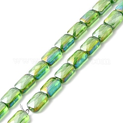 Transparent galvanisieren Glasperlen Stränge, Regenbogen plattiert, facettiert, Rechteck, lime green, 9x6x4 mm, Bohrung: 1.2 mm, ca. 72 Stk. / Strang, 25.98'' (66 cm)