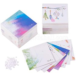 PandaHall 160pcs 8 Colors Necklace & Earring Display Cards, Feather/Umbrella Rectangle Display Cards with 200pcs Plastic Ear Nuts, 59~60x59~60x0.5mm