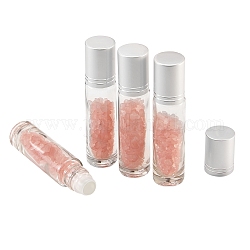 Botellas de bola de rodillo de vidrio, botella de perfume recargable, de abalorios de chips de cuarzo rosa, para el cuidado personal, 86x19mm, 4 unidades / caja