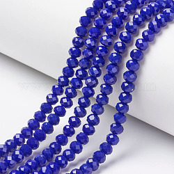 Chapelets de perles en verre opaque de couleur unie, facette, rondelle, bleu, 8x6mm, Trou: 1mm, Environ 72 pcs/chapelet, 16.14 pouce (41 cm)