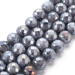 Opaque Baking Painted Crackle Glass Beads Strands, Faceted, AB Color Plated, Teardrop, Dark Gray, 8x7~8mm, Hole: 1.2mm, about 60pcs/strand, 18.11 inches(46cm)