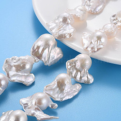 Natural Baroque Pearl Keshi Pearl Beads Strands, Cultured Freshwater Pearl, Nuggets, Seashell Color, 22~32x20~38x13~16mm, Hole: 0.6mm, about 16pcs/strand, 16.14 inch(41cm)
