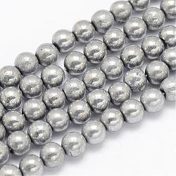 Galvaniques pyrite naturelle brins de perles, ronde, platinée, 6 mm de diamètre, Trou: 1mm, Environ 68 pcs/chapelet, 17.5 pouce
