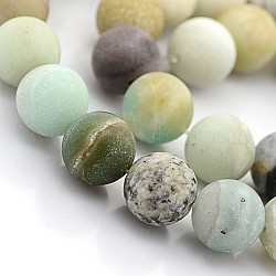 Perles rondes d'amazonite de fleurs givrées naturelles, 10mm, Trou: 1mm, 38 pcs / chapelet, 15.5 pouce