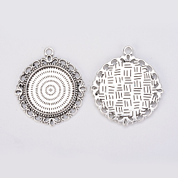 Сеттинги для кабошонов или кулона, сплав, тибетский стиль , плоско-круглые, античное серебро, лоток : 25 мм, 43x39x3 мм, отверстие : 3 мм, около 115 шт / кг