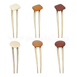 Biyun 6Pcs 6 Style Zinc Alloy Hair Forks, with Wooden Decoration, Mixed Color, 1pc/style