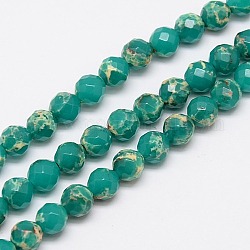 Synthetic Imperial Jasper Beads Strands, Dyed, Faceted Round, Dark Cyan, 8mm, Hole: 1mm, about 50pcs/strand, 15.7 inch