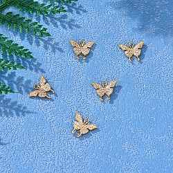 5 pezzo farfalla trasparente cubic zirconia pendente di fascino ottone cz fascino ciondolo insetto placcato oro per gioielli collana orecchino fare artigianato, oro, 10.5x12.3mm, Foro: 1.2 mm, 5 pc / set