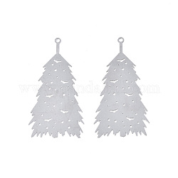 Colgantes de 201 acero inoxidable, adornos de metal grabados, árbol de Navidad, color acero inoxidable, 44.5x22x0.3mm, agujero: 1.4 mm