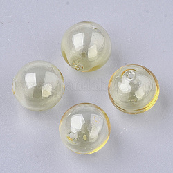 Handmade Blown Glass Beads, Round, Light Yellow, 14x14mm, Hole: 1~2mm