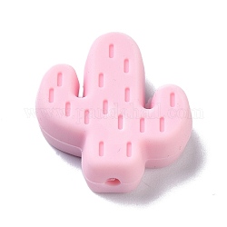 Silicone Focal Beads, Chewing Beads For Teethers, Cactus, Pink, 25x23x8mm, Hole: 2.3mm