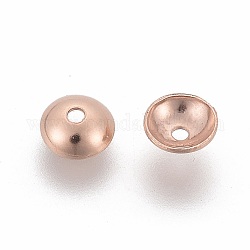201 Edelstahl Perlenkappen, Runde, Roségold, 4x1.2 mm, Bohrung: 1 mm
