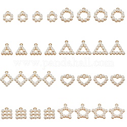 Gros pendentifs en plastique imitation perle, avec boucle en alliage, formes mixtes, or, 74x72x17mm, 32 pcs / boîte
