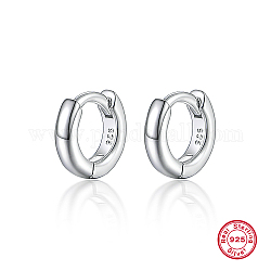 Rhodium Plated Platinum 925 Sterling Silver Hoop Earrings, Ring, 9x6mm