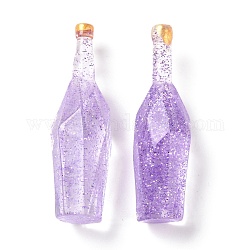 Chupete de botella cabujón de resina transparente, con polvo del brillo, lila, 41.5x12.5x12.5mm