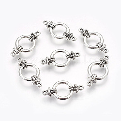 Tibetan Style Links connectors, Ring, Cadmium Free & Lead Free, Antique Silver, 25x13x4mm, Hole: 1.5mm