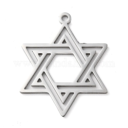304 Stainless Steel Pendants, Star of David Charms, Stainless Steel Color, 37.5x29.5x1.5mm, Hole: 2mm