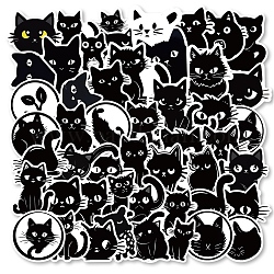 Autocollants de dessin animé de chat auto-adhésifs en pvc 50 pièce, autocollants imperméables pour animaux de compagnie pour ordinateur portable, bouteille, décor de bagages, noir, 44~72x37.5~74x0.2mm