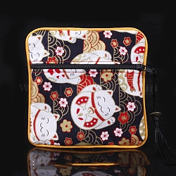 Borse quadrate con nappe di stoffa in stile cinese, con la chiusura lampo, Per il braccialetto, collana, bianco, 11.5x11.5cm