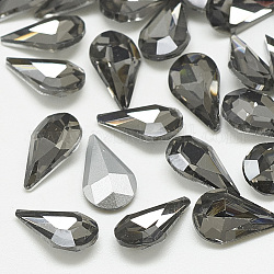 Similistein Cabochons Glas Strass, zurück vernickelt, facettiert, Träne, schwarzen Diamanten, 8x5x3 mm