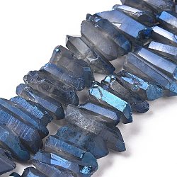 Brins de perles de cristal de quartz naturel, teinte, pépites, bleu acier, 15~30x4~8x4~7mm, Trou: 1mm, 8 pouce