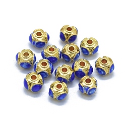 Abalorios de latón, con esmalte, rerondana plana, dorado, azul, 7x7x5mm, agujero: 1.6 mm