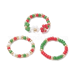 3pcs 3 estilo miyuki conjunto de anillos elásticos con cuentas redondas, joya de la Navidad, color mezclado, diámetro interior: 20 mm