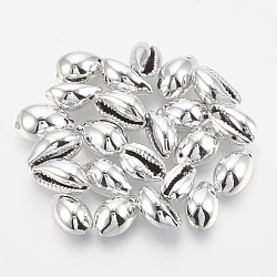 Plated Cowrie Shell Pendants, Platinum, 12~16x8~10x6~8mm, Hole: 1mm