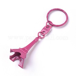 Porte-clés en alliage, avec anneau en fer, tour eiffel, rose chaud, 98mm