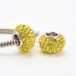 Österreichische Kristall europäischen Perlen, Großloch perlen, 925 Kern aus Sterlingsilber, Rondell, 249 _citrine, 11~12x7.5 mm, Bohrung: 4.5 mm