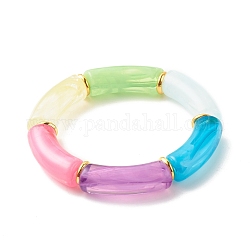 Acrylic Tube Beaded Stretch Bracelets, with Brass Beads, Colorful, Inner Diameter: 2-1/8 inch(5.5cm)