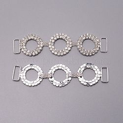 Conectores de enlaces de rhinestone de latón, Accesorios de la ropa, anillo, cristal, plata, 90x22x3mm, agujero: 13x5 mm