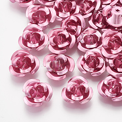 Bolas de aluminio, 3-pétalo de flor, de color rosa oscuro, 8.5~9x4.5mm, agujero: 1 mm, aproximamente 950 unidades / bolsa