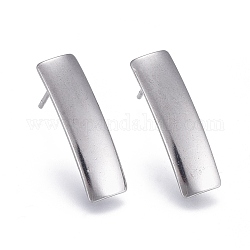 Accessoires de puces d'oreilles en 304 acier inoxydable, avec boucle, rectangle, couleur inoxydable, 21x6mm, Trou: 1.8mm, pin: 0.7 mm