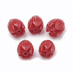 Perles de corail synthétiques teintes, fleur de jasmin, rouge, 8~8.5x6.5~7mm, Trou: 1mm