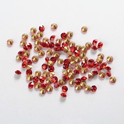 Glass Pointed Back Rhinestone, Faceted Diamond, Back Plated, Light Siam, 2x2mm, about 1440pcs/bag