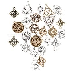 SUNNYCLUE Tibetan Style Alloy Pendants & Links Connectors, Mixed Shapes, Antique Bronze & Antique Silver, 56pcs/box