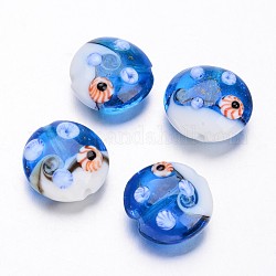 Style mer perles à la main plat rond de Murano, bleu royal, 20~21x10mm, Trou: 2mm
