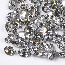 Cabujones de rhinestone de resina, espalda plateada, facetados, oval, diamante negro, 9.5~10x7.5~8x4.5 mm, aproximamente 450 unidades / bolsa