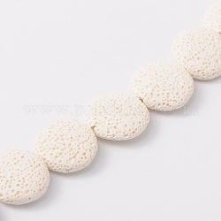 Natural Lava Rock Beads Strands, Flat Round, Dyed, White, 20~21.5x7~8mm, Hole: 1mm, about 19pcs/strand, 15.35 inch