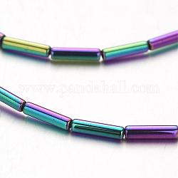 Electroplate non magnetici ematite sintetico fili di perline, tubo, multicolore placcato, 8x2mm, Foro: 1 mm, circa 51pcs/filo, 15.7 pollice