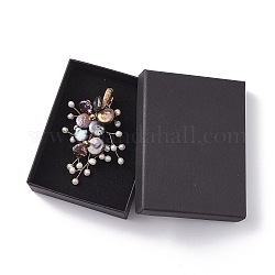 Corsage de mariage broche en perles de keshi naturelles, épinglette fleur élégante, broche de perles d'enroulement de fil, or, bleu de Prusse, 66.5~72.5x35~49x18mm, pin: 0.6 mm