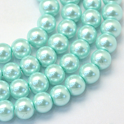 Dipinto di cottura di perle di vetro filamenti di perline, perlato, tondo, acquamarina, 3~4mm, Foro: 0.5 mm, circa 195pcs/filo, 23.6 pollice