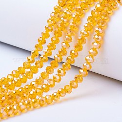 Galvanisieren Glasperlen, ab Farbe plattiert, facettiert, Rondell, orange, 10x8 mm, Bohrung: 1 mm, ca. 65~66 Stk. / Strang, 20.8~21.2 Zoll (53~54 cm)
