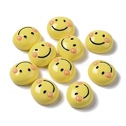 Opaque Resin Decoden Cabochons, Smiling Face, Yellow, 13x14.5x6.5mm