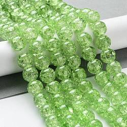 Chapelets de perles en verre craquelé, ronde, vert pale, 10mm, Trou: 1.3~1.6mm, Environ 80 pcs/chapelet, 31.4 pouce