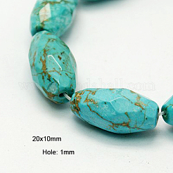 Natural Howlite Beads Strands, Dyed & Heated, Faceted, Rice, Turquoise, 20x10mm, Hole: 1mm